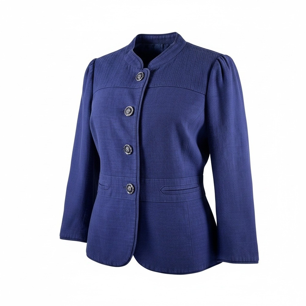 Y2K Vintage 2004 Halogen Blazer Jacket L Blue Cotton Mandarin Minimalist